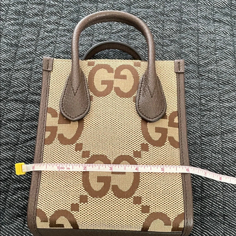 Gucci Jumbo GG Canvas Tote Mini in Brown and Tan with Adjustable Strap - Picture 10 of 11